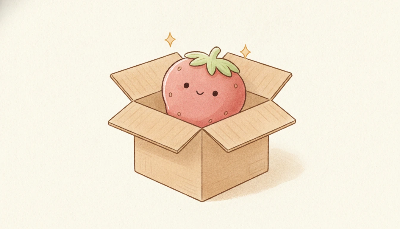 段ボール箱を開けて柔らかいおもちゃが出てくる手描きイラスト